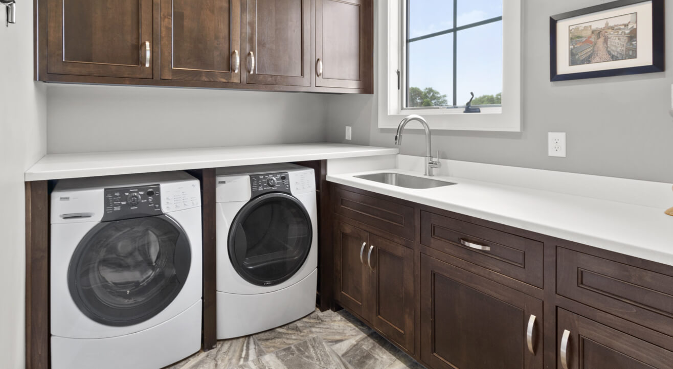 Stacked Cabinets Over Laundry Room Sink - Transitional - Laundry Room